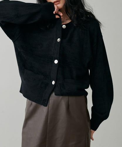 蓬鬆羽毛感針織短款開衫