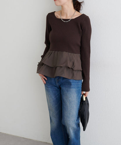 前後兩穿荷葉邊針織衫