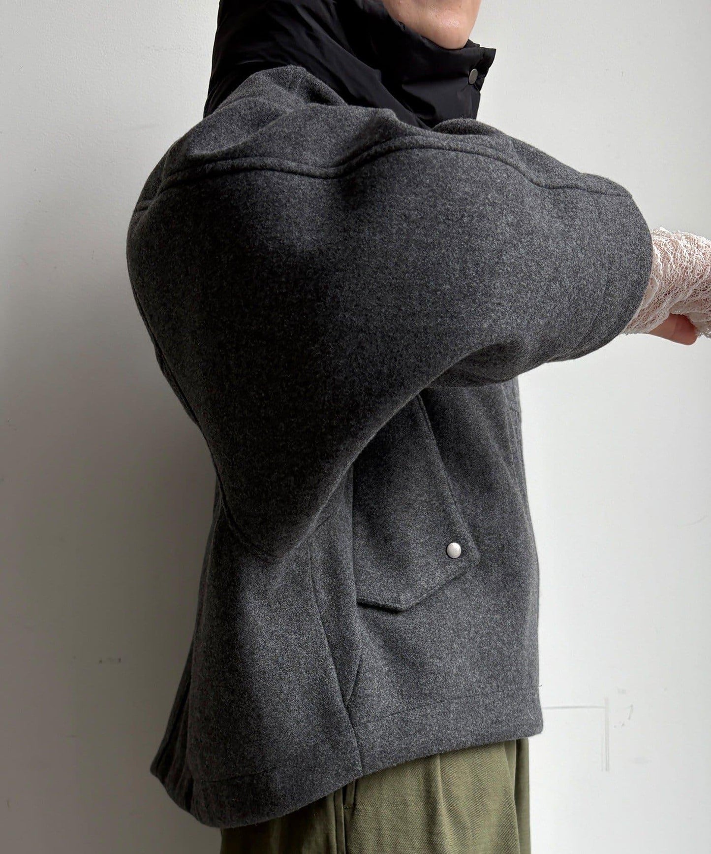 法蘭絨拼接塔夫綢短夾克