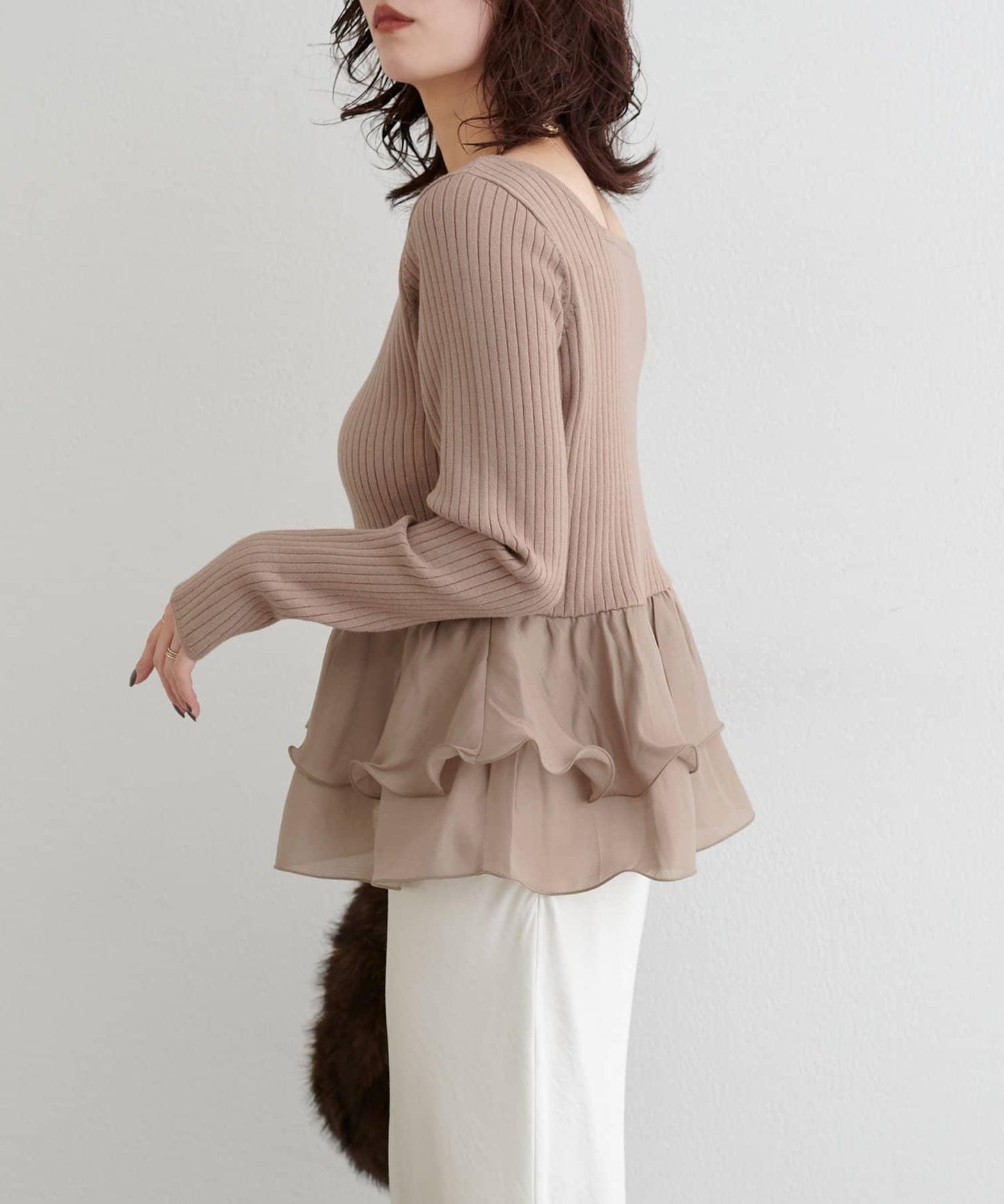 前後兩穿荷葉邊針織衫