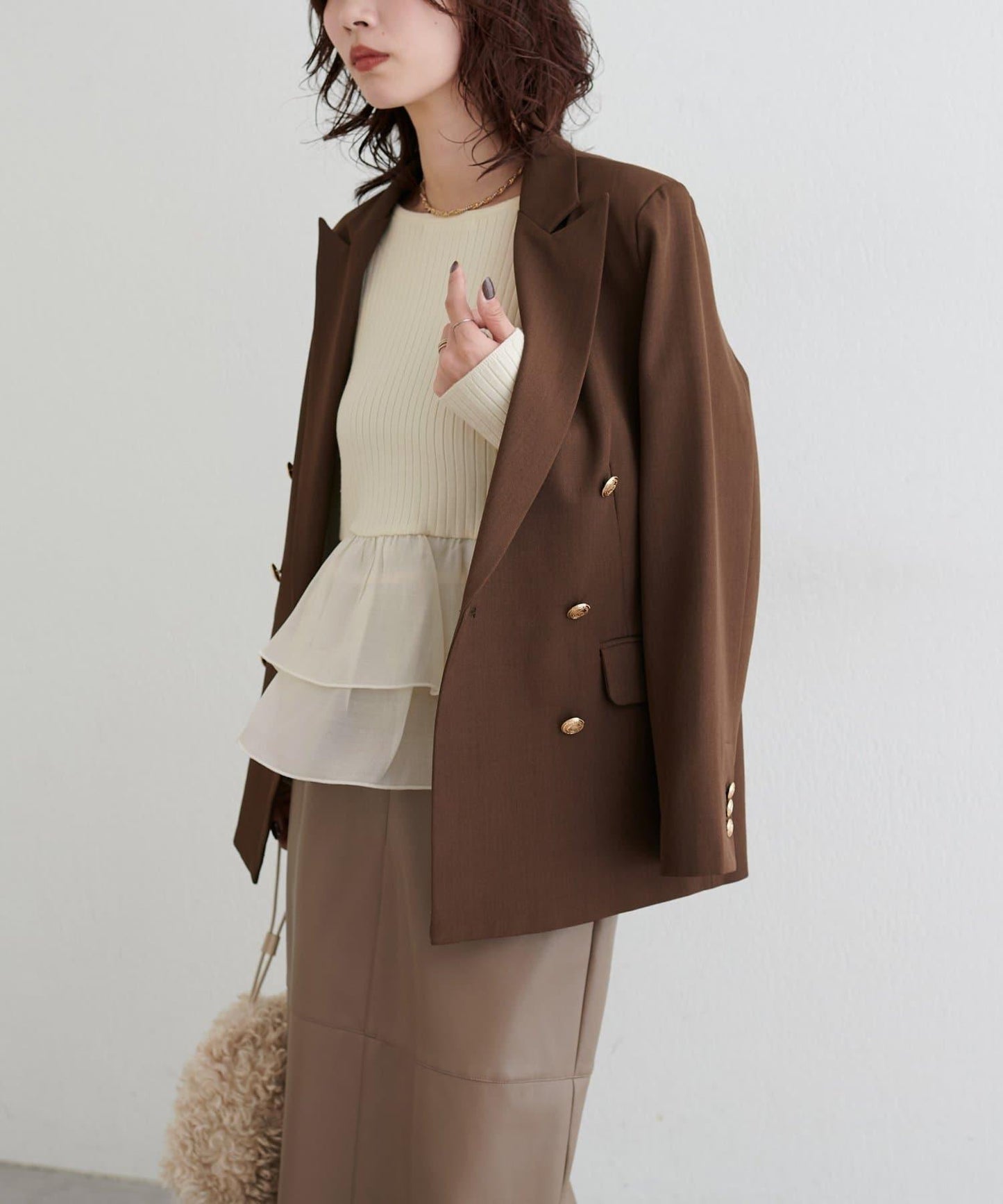 前後兩穿荷葉邊針織衫