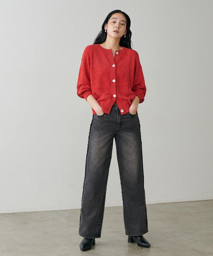 蓬鬆羽毛感針織短款開衫