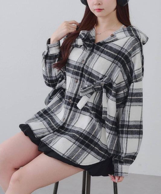 【RMAF】帶蝴蝶結格子連帽襯衫