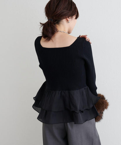 前後兩穿荷葉邊針織衫