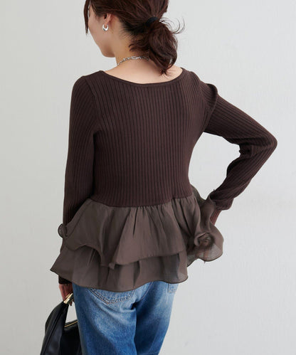 前後兩穿荷葉邊針織衫