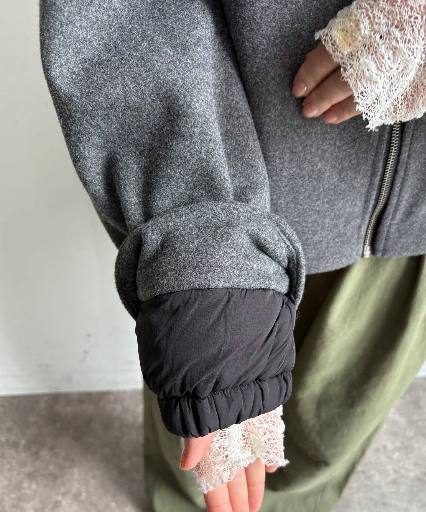 法蘭絨拼接塔夫綢短夾克