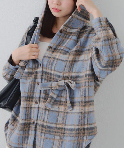 【RMAF】帶蝴蝶結格子連帽襯衫