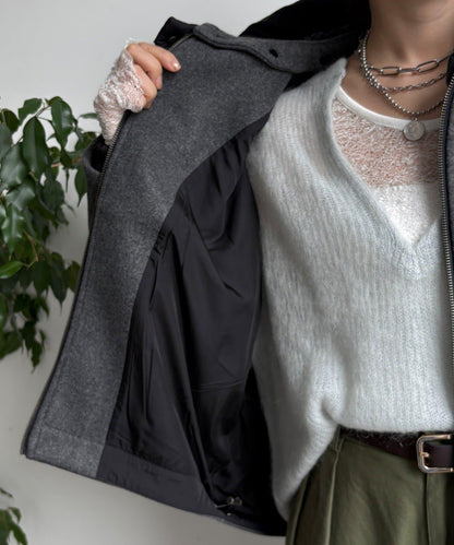 法蘭絨拼接塔夫綢短夾克