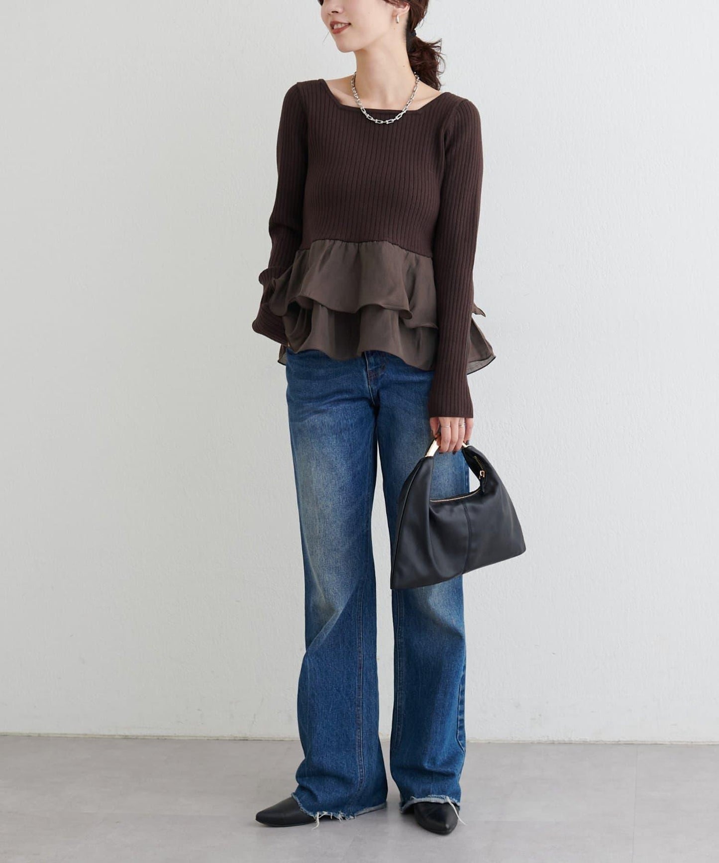 前後兩穿荷葉邊針織衫