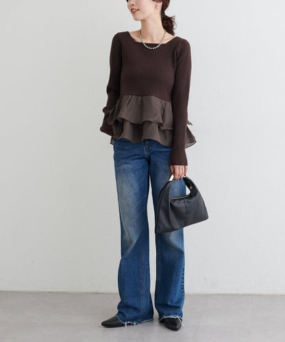 前後兩穿荷葉邊針織衫