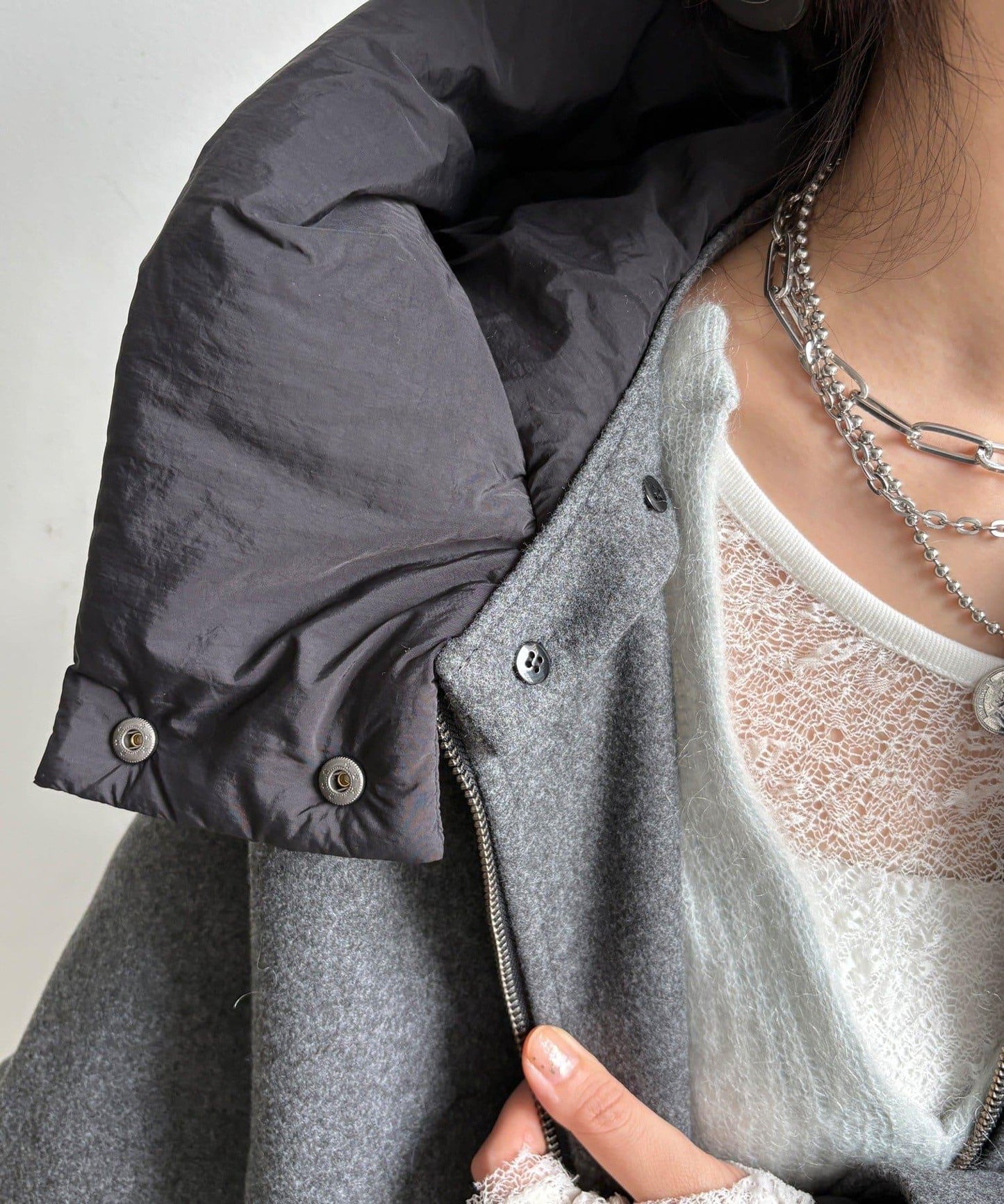 法蘭絨拼接塔夫綢短夾克