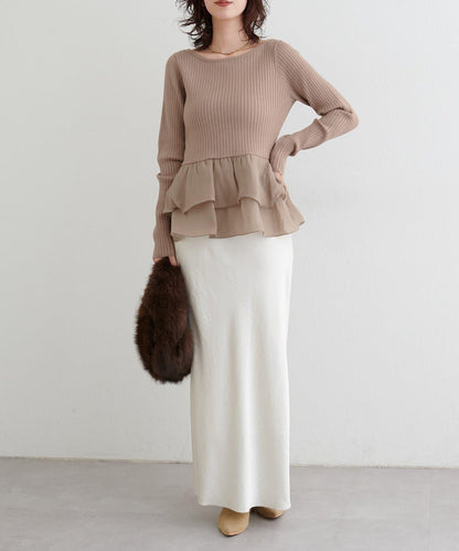 前後兩穿荷葉邊針織衫