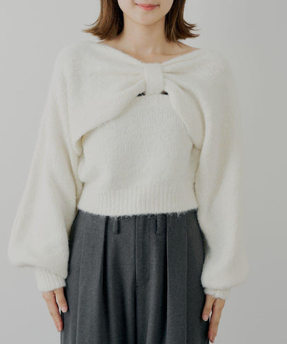 毛絨蝴蝶結設計針織衫