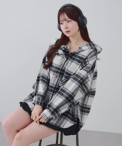 【RMAF】帶蝴蝶結格子連帽襯衫