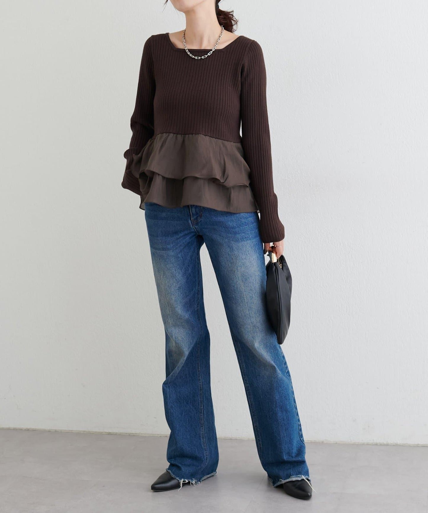 前後兩穿荷葉邊針織衫