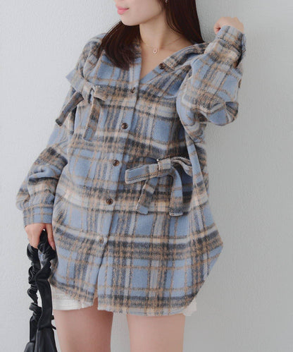 【RMAF】帶蝴蝶結格子連帽襯衫