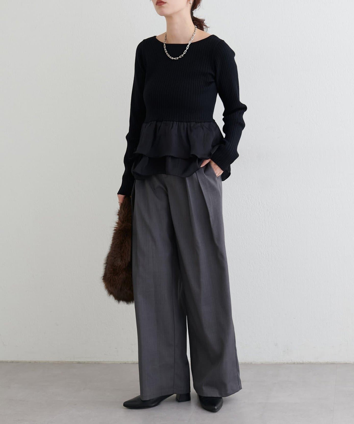 前後兩穿荷葉邊針織衫