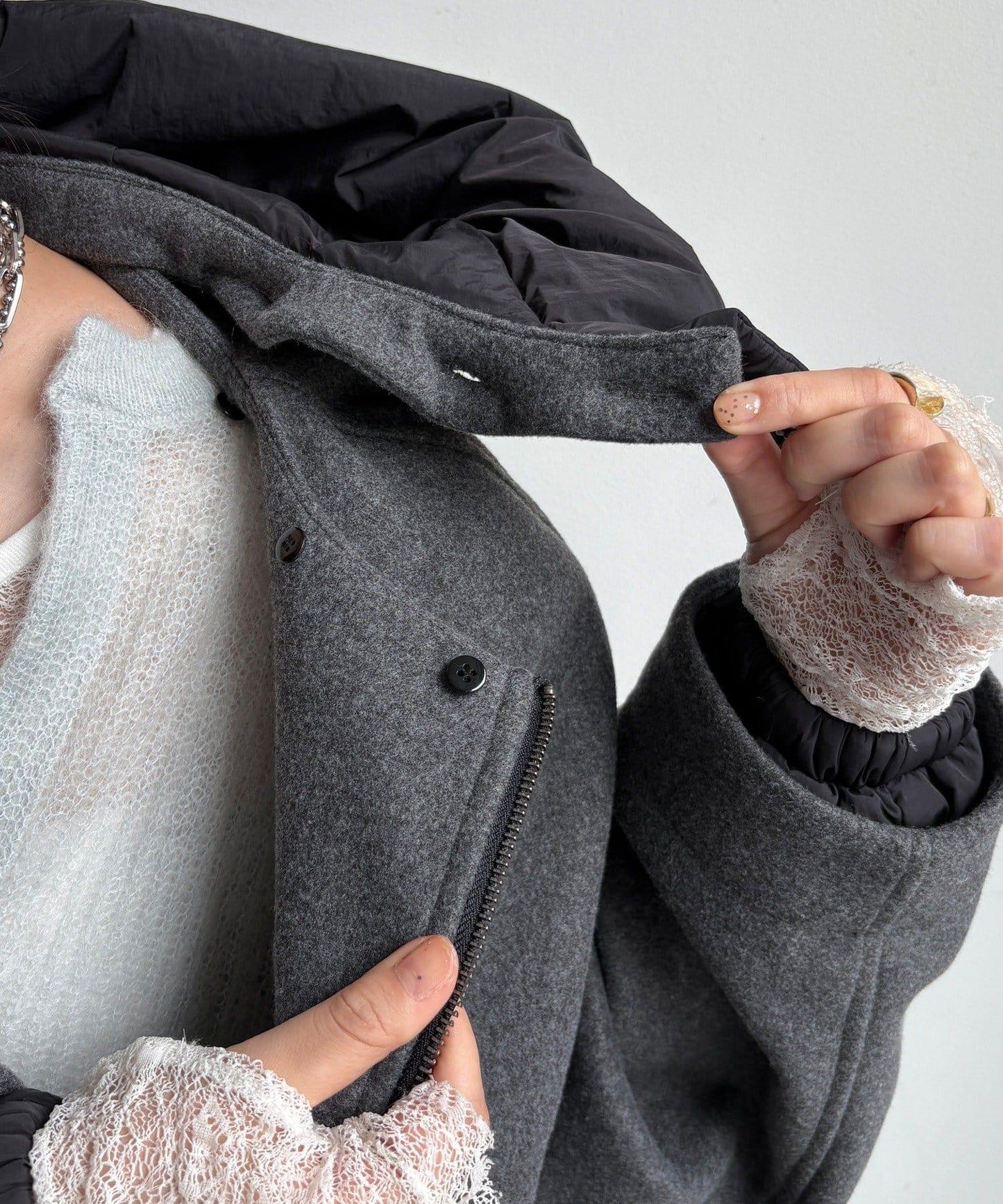 法蘭絨拼接塔夫綢短夾克