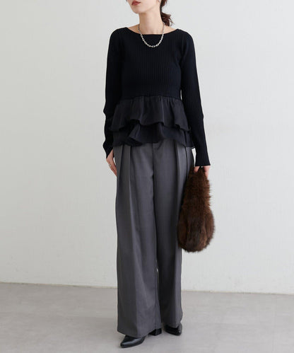 前後兩穿荷葉邊針織衫