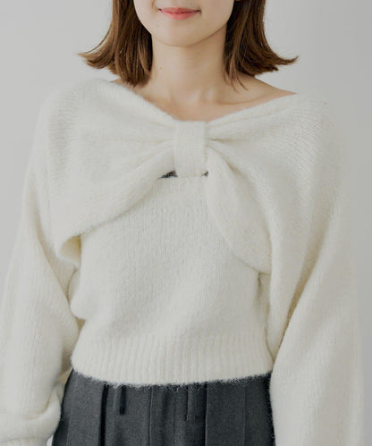 毛絨蝴蝶結設計針織衫