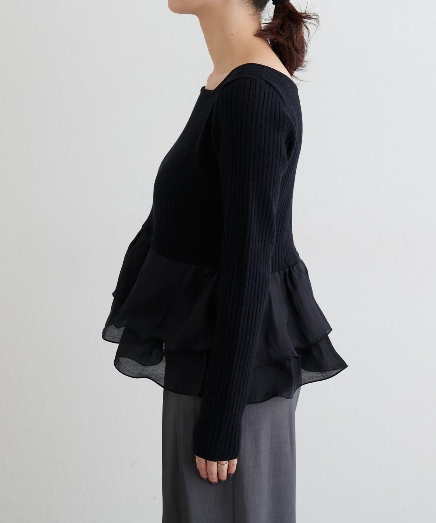 前後兩穿荷葉邊針織衫