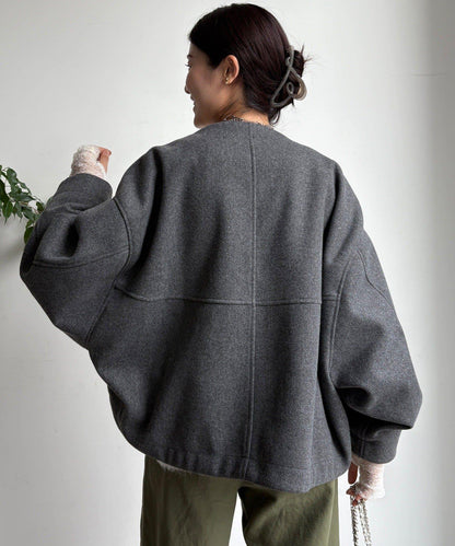 法蘭絨拼接塔夫綢短夾克