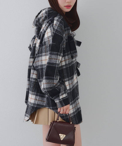 【RMAF】帶蝴蝶結格子連帽襯衫