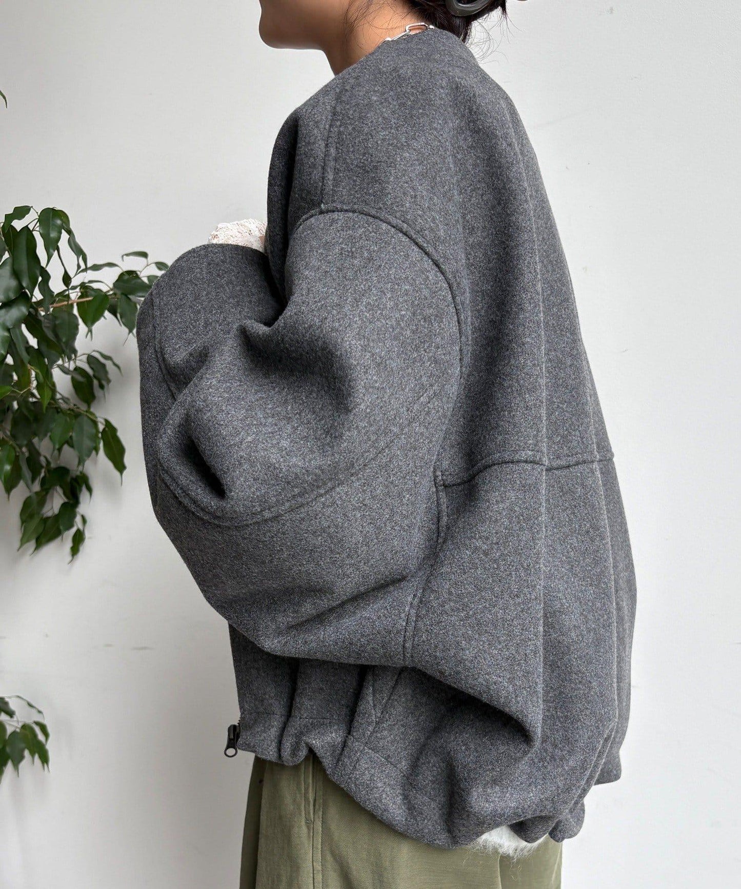 法蘭絨拼接塔夫綢短夾克