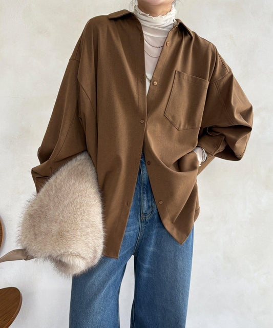 羊毛風寬鬆蝙蝠袖大襯衫