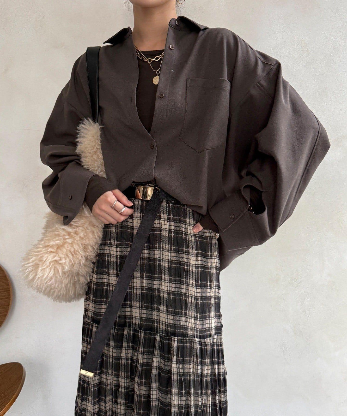 羊毛風寬鬆蝙蝠袖大襯衫