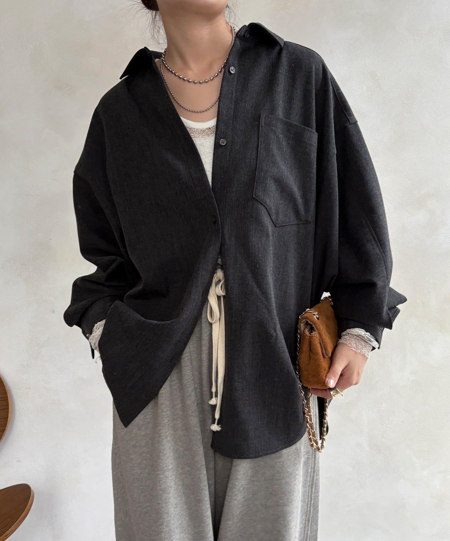 羊毛風寬鬆蝙蝠袖大襯衫