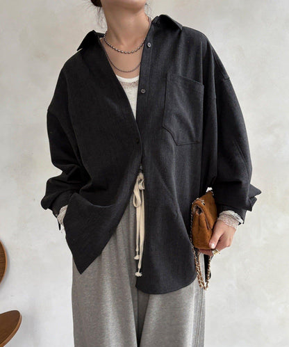 羊毛風寬鬆蝙蝠袖大襯衫