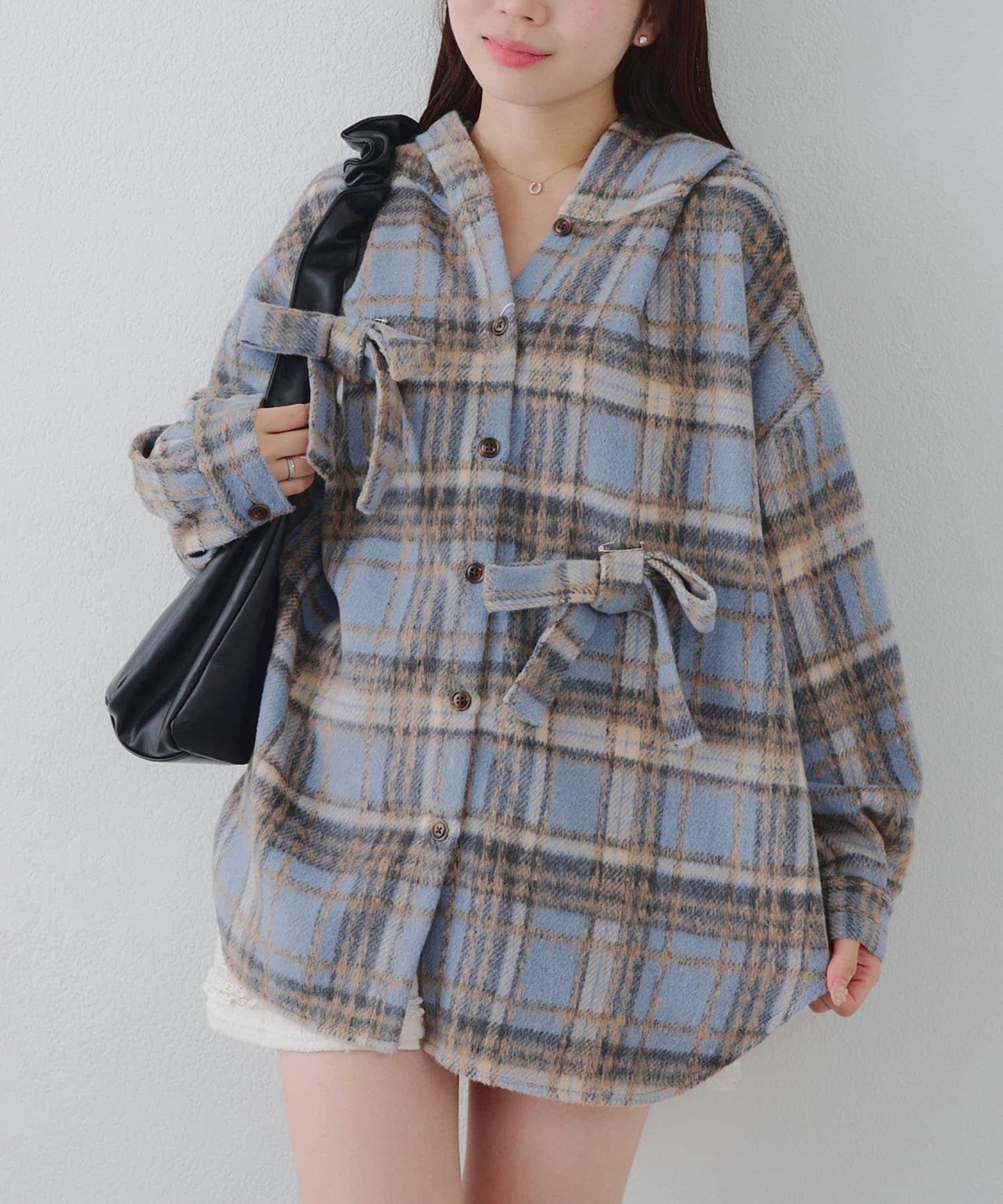 【RMAF】帶蝴蝶結格子連帽襯衫