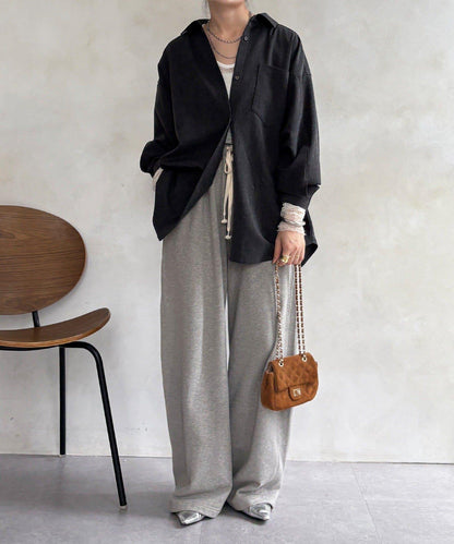 羊毛風寬鬆蝙蝠袖大襯衫