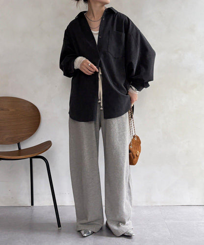 羊毛風寬鬆蝙蝠袖大襯衫