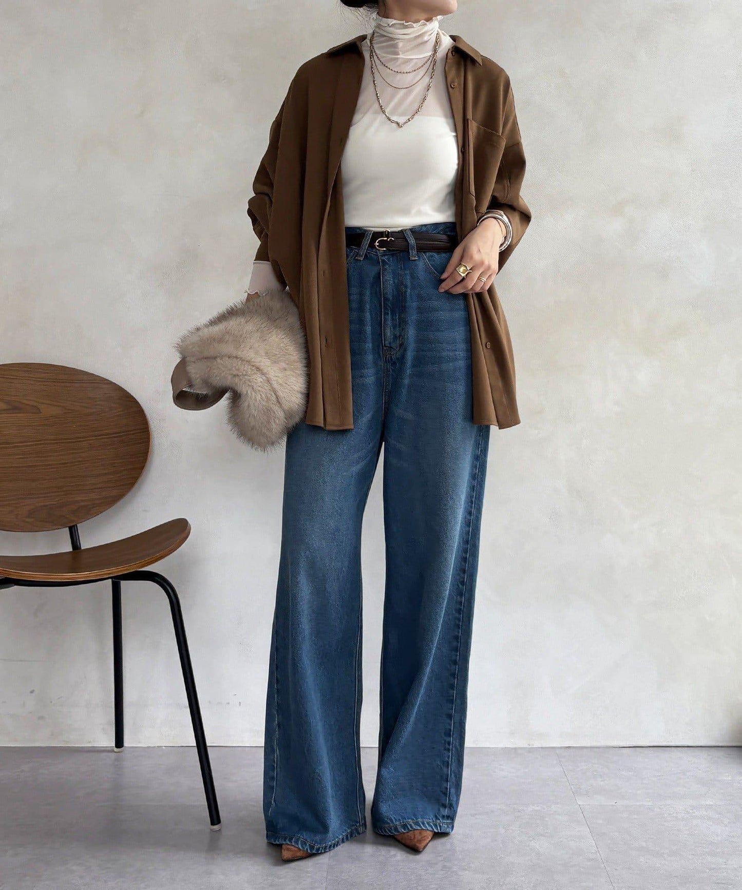 羊毛風寬鬆蝙蝠袖大襯衫