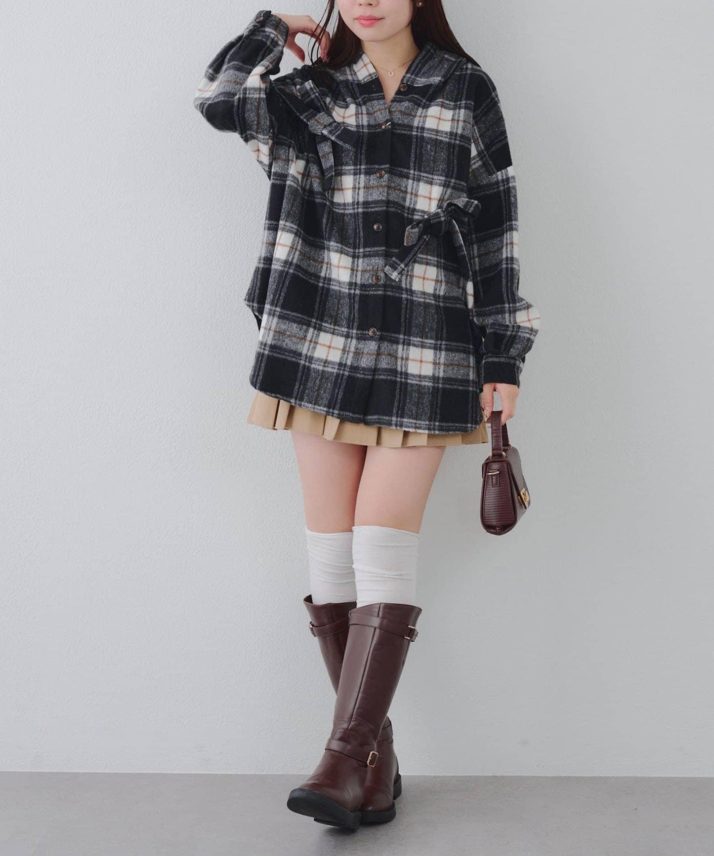 【RMAF】帶蝴蝶結格子連帽襯衫