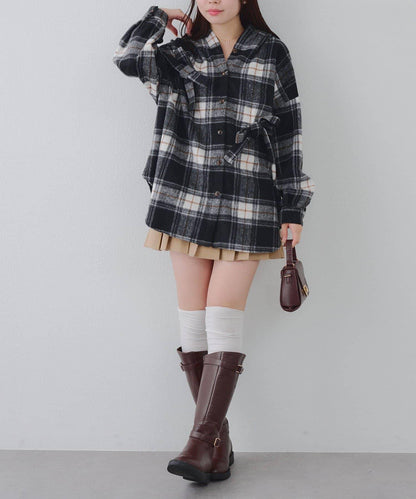 【RMAF】帶蝴蝶結格子連帽襯衫