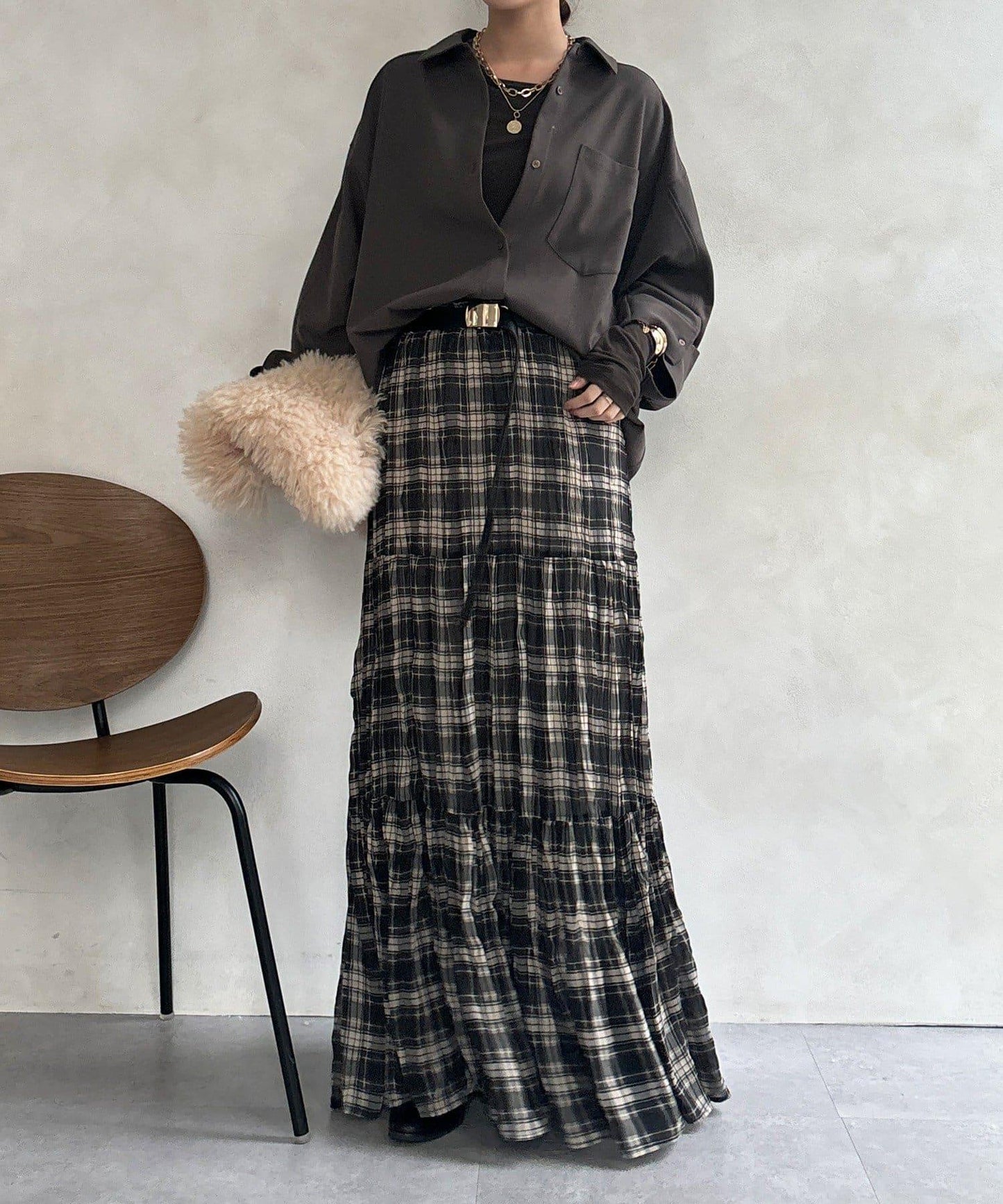 羊毛風寬鬆蝙蝠袖大襯衫