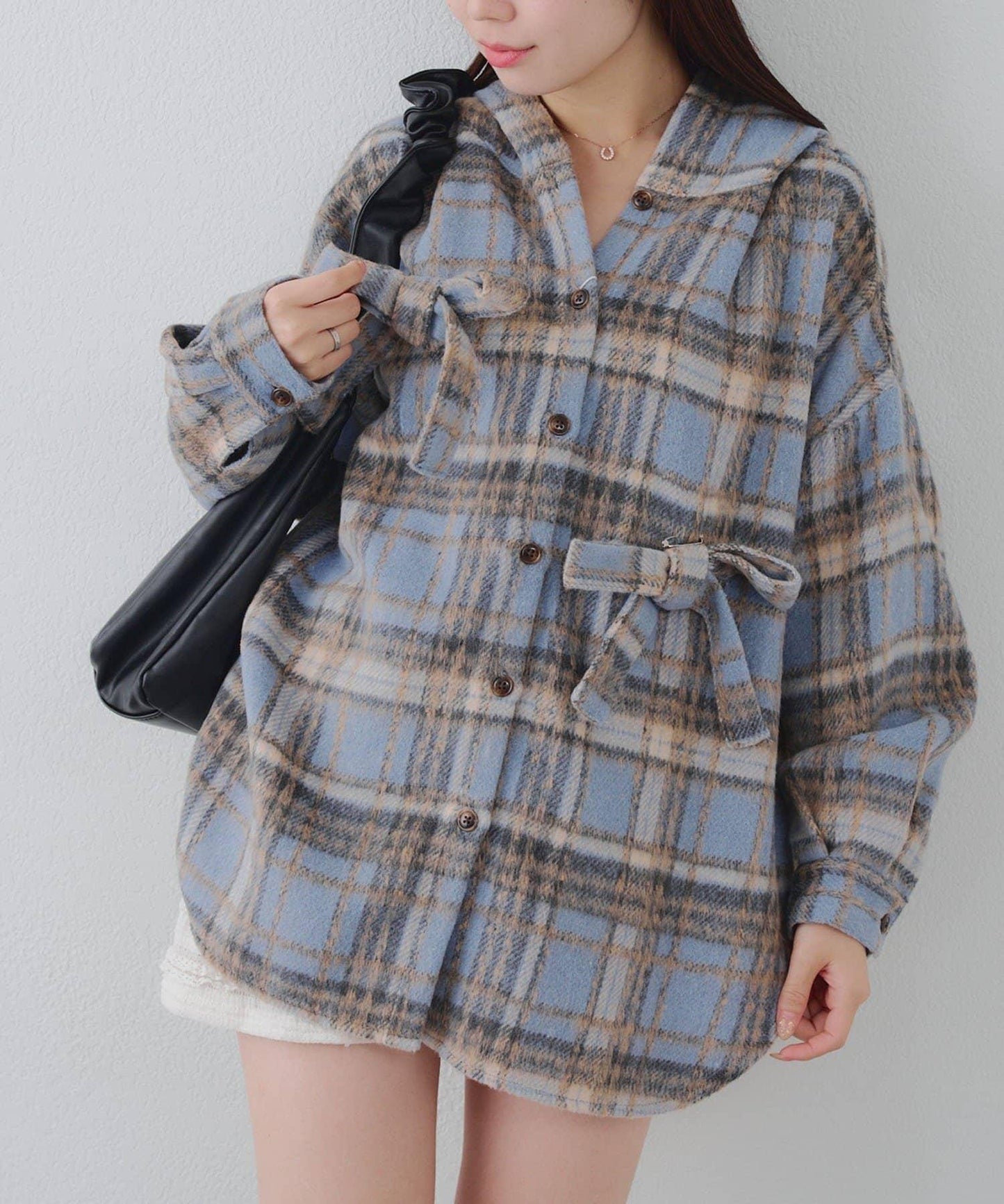 【RMAF】帶蝴蝶結格子連帽襯衫