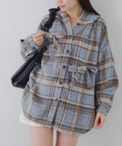 【RMAF】帶蝴蝶結格子連帽襯衫