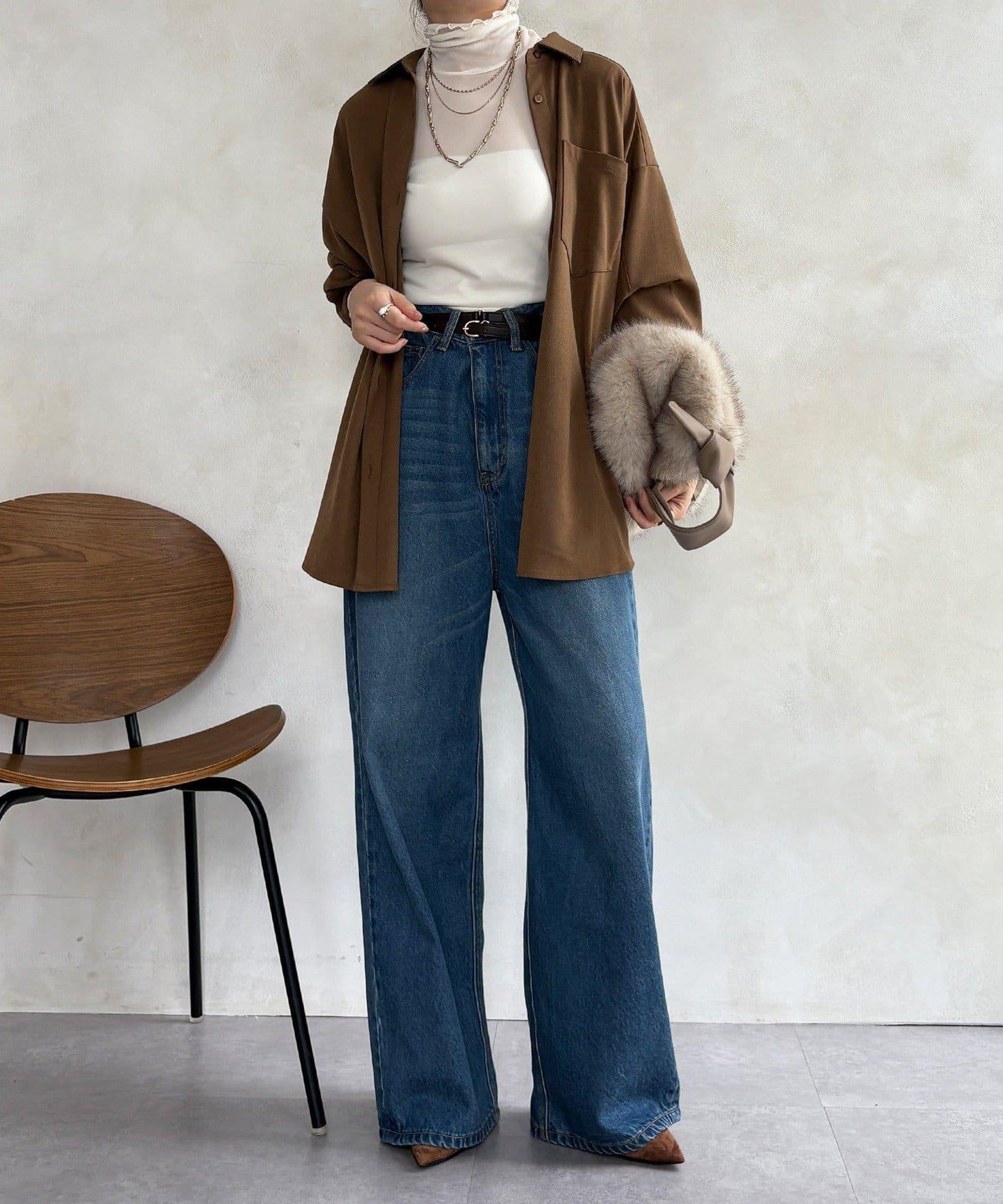 羊毛風寬鬆蝙蝠袖大襯衫