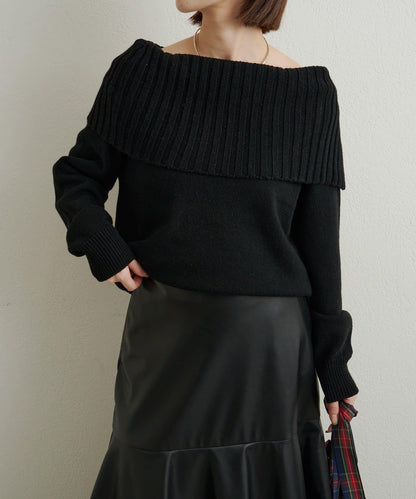 一字肩針織衫