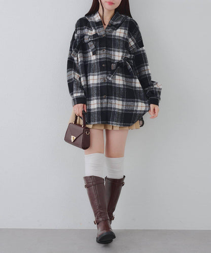 【RMAF】帶蝴蝶結格子連帽襯衫