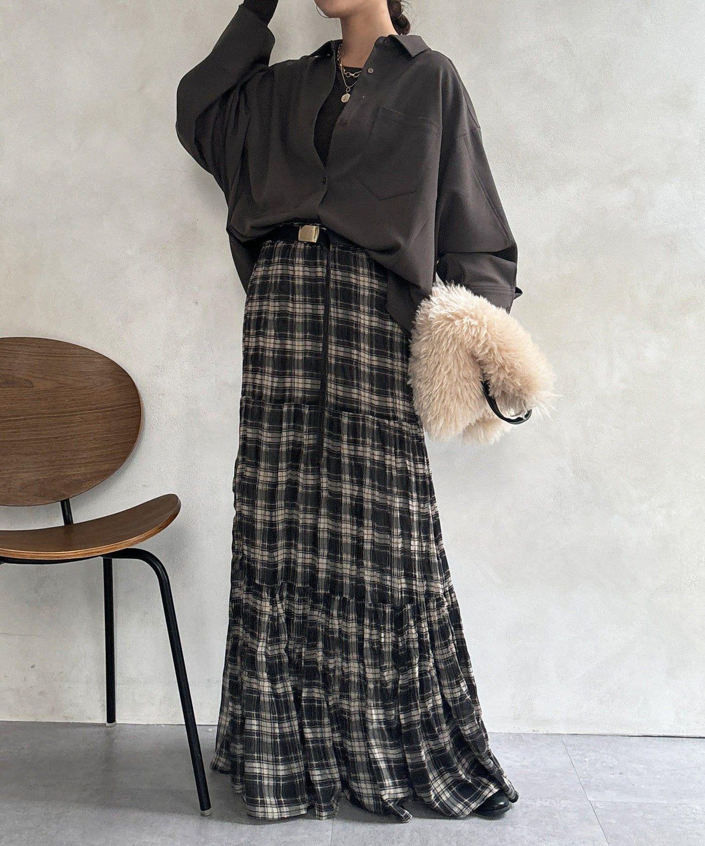 羊毛風寬鬆蝙蝠袖大襯衫