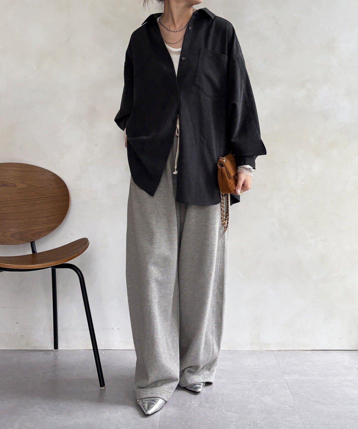 羊毛風寬鬆蝙蝠袖大襯衫