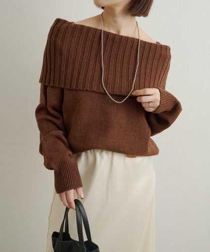 一字肩針織衫
