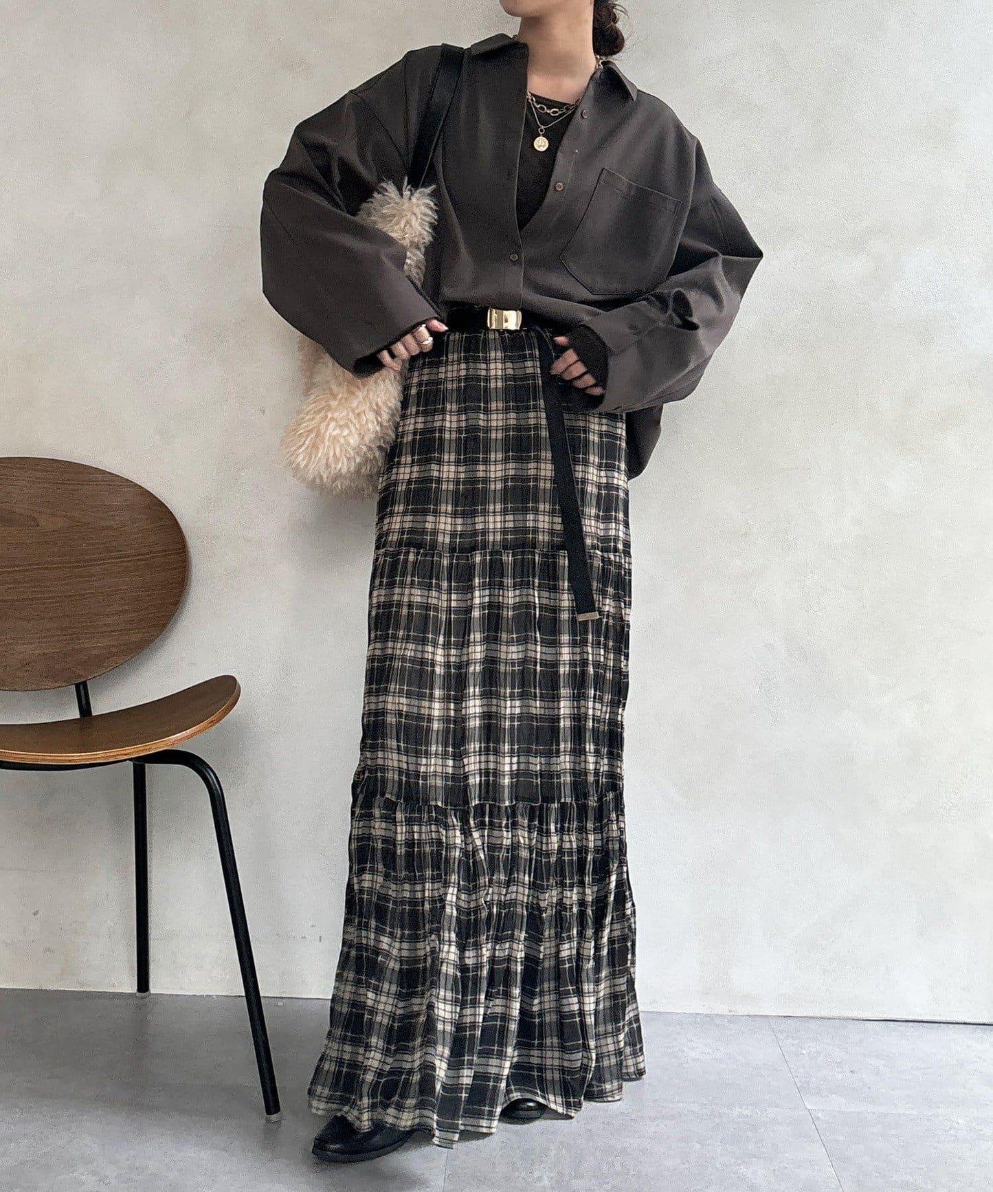 羊毛風寬鬆蝙蝠袖大襯衫