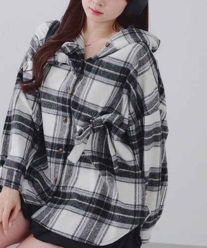 【RMAF】帶蝴蝶結格子連帽襯衫