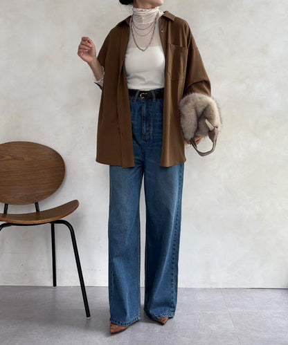 羊毛風寬鬆蝙蝠袖大襯衫